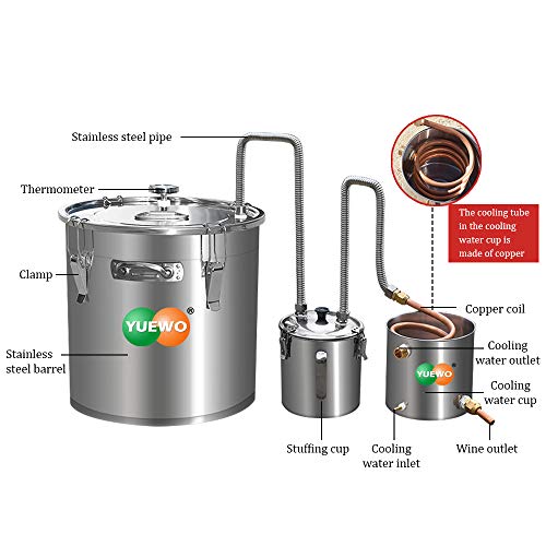 Yuewo New 33L/8.7Gal Adjustable Fragrance Water Distiller Ethanol Copper Still Home Brewing Kit For Home Countertop Distilled Water #TOP2