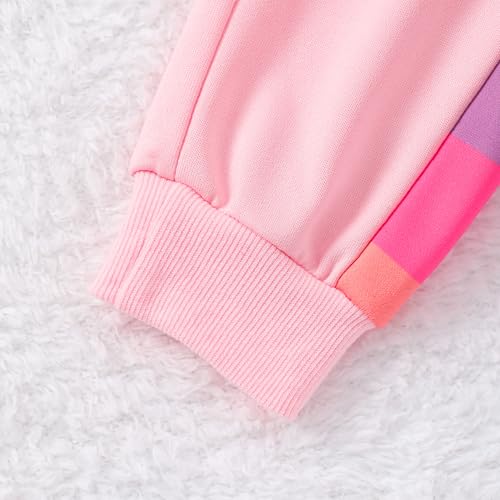 Image of Tkria Little Girls 2 Piece Outfits Rainbow Color Sweatsuits Long Sleeve Sweatshirt + Pants Set Winter Sweatpants Clothes Sets