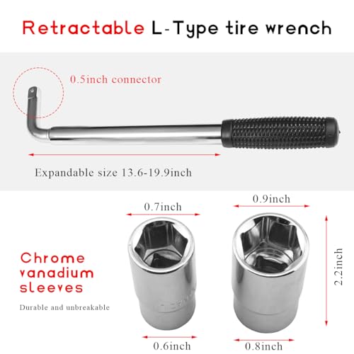 Image of Lug Wrench Wheel Wrench, Telescoping Lug Wrench with 17 /19mm and 21 /23mm Standard CR-V Sockets, Universal Steel Extendable Wheel Brace Lug Nut Wrench for Most Vehicles