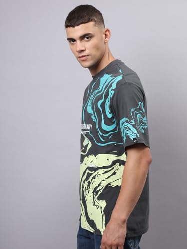Image of Bewakoof Men's Cotton Jersey Typography Oversized Fit Half Sleeve Round Neck T-Shirt | Casual Wear | Street Wear | Oversized t Shirt for Men Cotton | Baggy