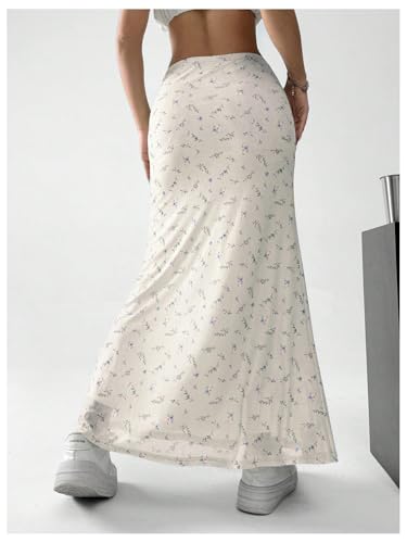 GORGLITTER Women's Floral Flowy Maxi Skirt Low Waisted A Line Mesh Long Skirts Summer Outfits2