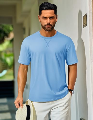 Cotrasen Men's T Shirts Cotton Drop Shoulder Short Sleeve Shirts for Men Casual Soft Comfort Loose Fit Mens Summer Tee Shirts