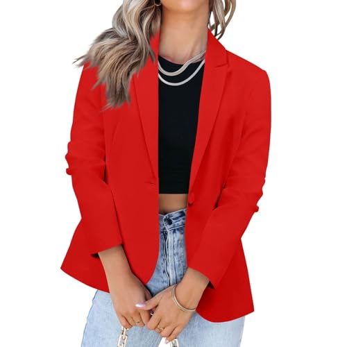Blazer Mujer Manga Larga Fina Chaqueta Mujer Entretiempo Oficina Elegante Blazer Invierno Slim Fit Trabajo Traje Chaqueta Clásico Otoño 2#Rojo XL