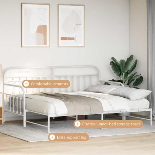 vidaXL Tagesbettrahmen Weiß 100 x 200 cm Pulverbeschichteter Stahl, Moderner rechteckiger Tagesbett-Rahmen, robuster metallischer Schlafplatz, platzsparendes Sofa für drinnen