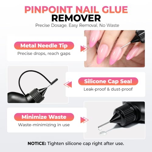 Image of UNA GELLA 30ML*2PCS Nail Glue Remover for Press On Nails Pinpoint Tip | Acetone-Free Quick&Gentle Soak-Off Semi Solid Gel Nail Glue (Lamp-Free) for Home DIY Nail Art & Salon Use, Not for U /V Gel