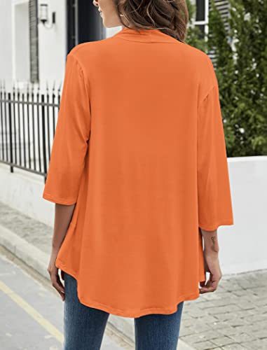 Image of Yekaty Women Cardigan 3 /4 Sleeves Open Front Lightweight Cardigan Draped Ruffles Knit Cardigan