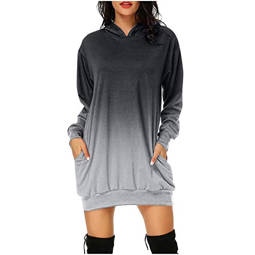 FABIURT Hoodies for Women Women's Thickening Long Fleece Sweatshirt String Hoodie Dress Pullover Plus Size Black