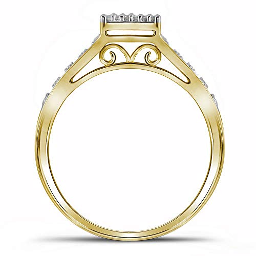 10K Yellow Gold Round Diamond Square Bridal Set 1/4 Cttw For Womens Engagement Wedding Anniversary Ring Band2