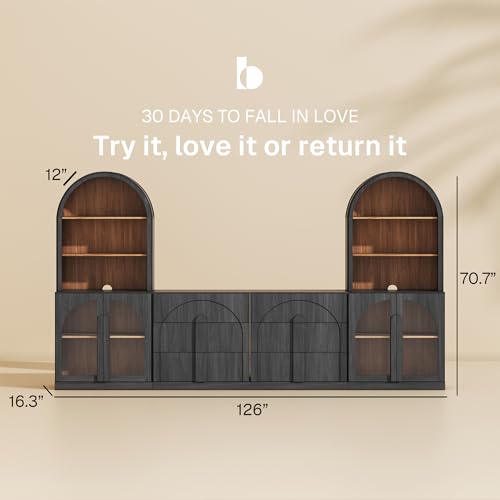 Image of BELLEZE Bijou 126 inch Wall Unit 6-Piece Modular TV Stand - Ebony