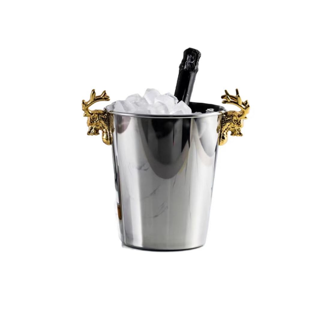 Cubeta de hielo Cubo de acero inoxidable, cubos de hielo for fiestas, cubo de hielo comercial con aislamiento térmico de doble capa for KTV, champán, vino tinto, cerveza, hielo en grano(Gold)