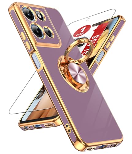 Coque Moto G 5G 2025 LeYi violette avec anneau rotatif et verre trempé
