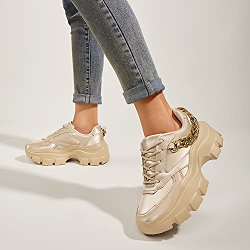 Image of LUCKY STEP Women Chunky Platform Dad Colorblock Casual Lace-Up Walking Sneakers