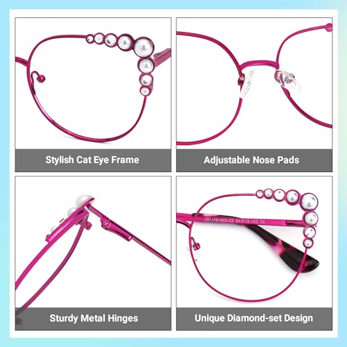 Image of Zeelool Stylish Metal Cat Eye Blue Light Blocking Glasses for Women ZJGM751692-02 Pink, Large