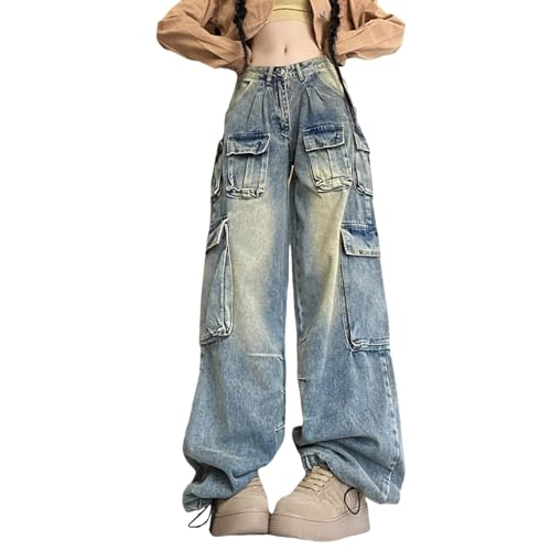 Women's Gothic Work Pants, Women's Hip Hop Street Multi Pocket Loose Jeans, Y2K Jeans