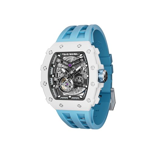 Image of TSAR BOMBA Mens Luxury Watch Automatic Watches for Men 50M Waterproof Japanese Mechanical Movement Tonneau Stainless Steel Case Sapphire Glass Big Face Cool Unique Fashion Gift Men, Blue Ceramic