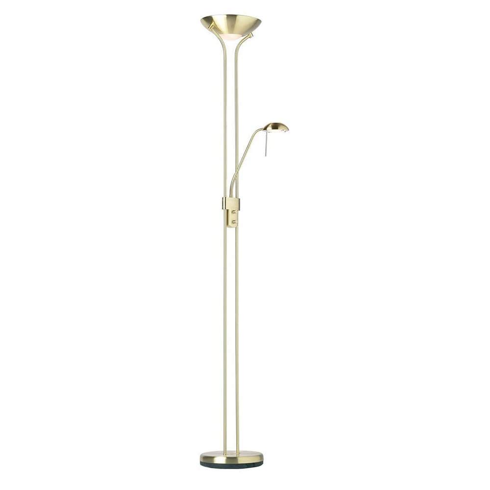 Poole Lighting Brass Endon Rome Mother And Child Task Floor Lamp Antique 230W & 33W Decorative Indoor Standing Reading Light With Double Rotary Dimmer Switch