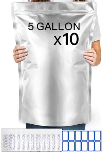 5-Gallon Mylar Bags with 2500cc Oxygen Absorbers for Food Storage...