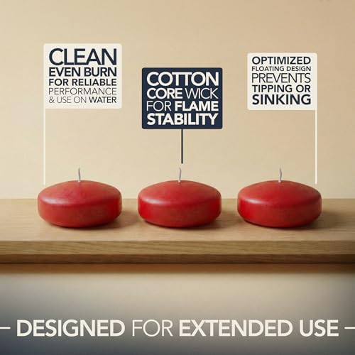 Image of Floating Candles 3 inch Red, Unscented Dripless Wax Discs | Made in USA Long Burning Floating Candles for Centerpieces 8-10 Hour Burn Time, Weddings, Parties, Home Decor & Holidays - Royal Imports
