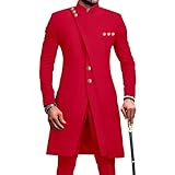 African Suits for Men Slim Fit Single Breasted Blazer and Pants Set Business Dress Suit Party Wedding Evening Red X-Large