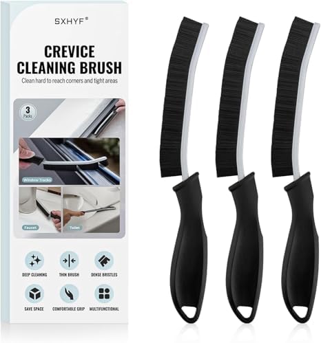Sxhyf Cleaning Brush - Hard Bristle Grout Cleaning Brush, Multifunctional Crevice Brush, Household Utensils, Cleaning Tools for Bathroom, Kitchen (3, Black)
