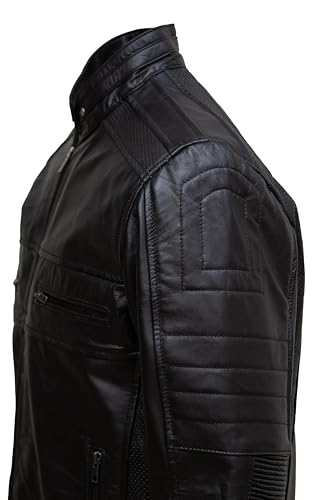 Image of ATIKI Men's Genuine Brown leather jacket | Classic Slim Fit Leather Jacket for Men with Stand-Up Collar & Zipper Pockets