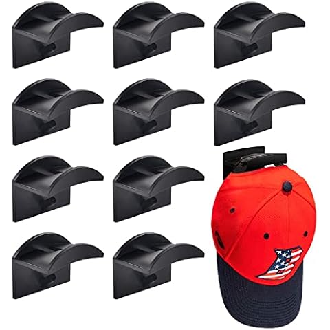 Vibbang 10 Pack Adhesive Hat Holder Cap Hook for Wall Mount No Drilling Hat Rack Organizer Strong Hold for Baseball Caps Modern Hat Hangers Storage for Door, Closet, Office, Bedroom (Black) Cover