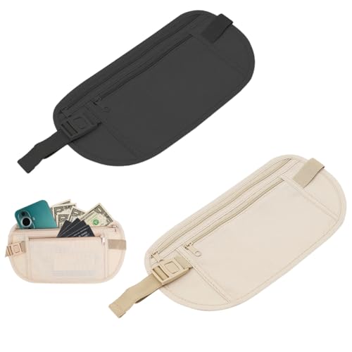 2pcs Riñonera Deportiva de Seguridad Antirrobo, Cinturones de Dinero Ocultos y Ajustable, Ideal para Viajes con Pasaporte y Dinero en Efectivo, Impermeable en Negro portadocumentos viaje