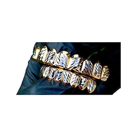 18k Gold Silver Two Tone Plated Cluster Custom Slugs Fangs Top Bottom Diamond Cut Grillz Mouth Teeth Grills Set - Grillz, Teeth Cap Cover
