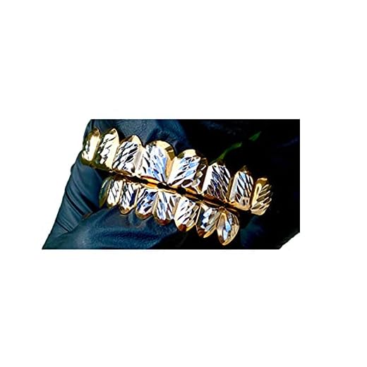 Shop-iGold 18k Gold Silver Two Tone Plated Cluster Custom Slugs Fangs Top Bottom Diamond Cut Grillz Mouth Teeth Grills Set - Grillz, Teeth Cap