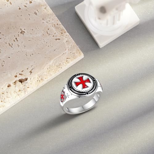 Knights Templar Ring 925 Sterling Silver Cross Ring Amulet Religious Gifts3