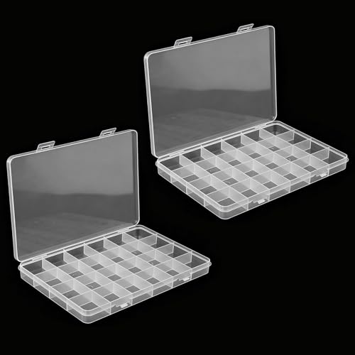 2 StkSortierboxen für Kleinteile,Transparente Sortierkasten Kleinteile Organizer mit 24 Fächern,Kunststoff Kleinteilebox,Kleine Aufbewahrungsbox mit Deckel für Schmuck Schrauben Perlen Organizer Box