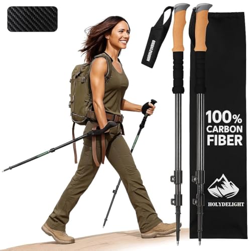 Image of Carbon Pro Trekking Poles - Ultra-Lightweight Hiking Sticks for Men & Women - Shock-Absorbing, Adjustable Telescopic Walking Poles - Includes Travel Bag, Tips & Accessories