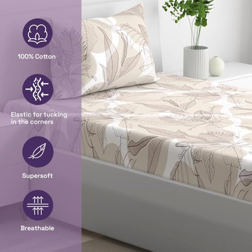 Image of Wakefit Cotton Fitted Bedsheet | 200 TC Elastic Fitted Sheet, Single Bed Bedsheet with 1 Pillow Cover | Mekko - 72x30 inches