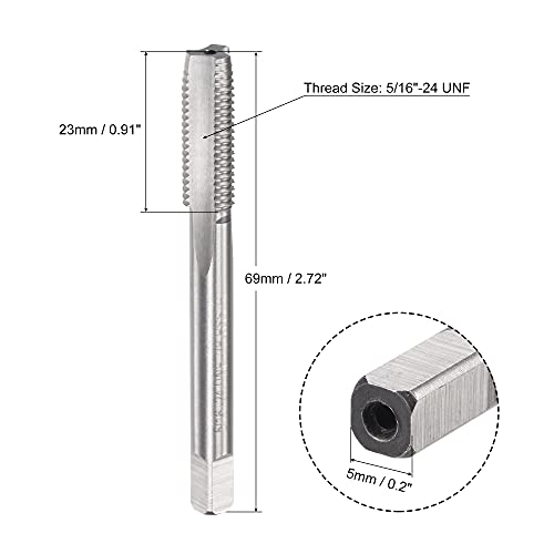 Image of uxcell Thread Milling Threading Tap 5 /16 inch-24 UNF, Left Hand Machine HSS (High Speed Steel) 6542 Uncoated 3 Straight Flutes 2B Tolerance Grade