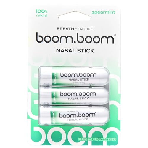 BoomBoom Nasal Stick | Vapor Flow Technology | Cool Refreshing Sensation | Natural Mood Boost | Simple Ingredients | Essential Oils + Menthol Inhaler (Spearmint)