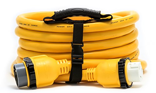 Camco 12' PowerGrip Marine Extension Cord with 50M/50F Locking Adapters | Allows for Easy Boat Connection to Distant Power Outlets | Built to Last (55620)
