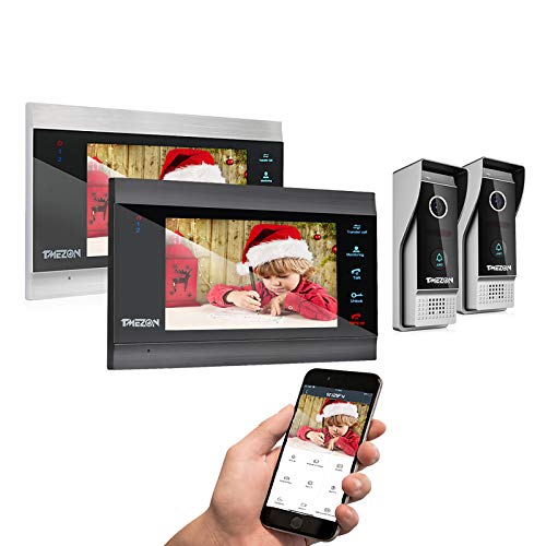 Tmezon IP Wireless Wifi Video Phone Doorbell Intercom System Doorbell Video Camera with 7 inch Monitor 1080P Cameras Support Remote Unlock, Two Way Dual Way Intercom 2 Monitor 2 Doorbell