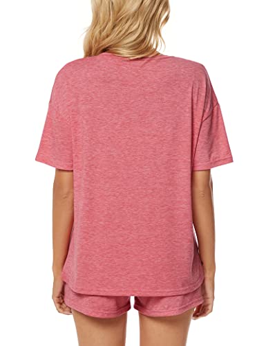 Image of LOCUBE Women's Pajama Set Soft Comfy 2-Piece Short Sleeve Lounge Sleepwear with Drawstring Shorts and Pockets