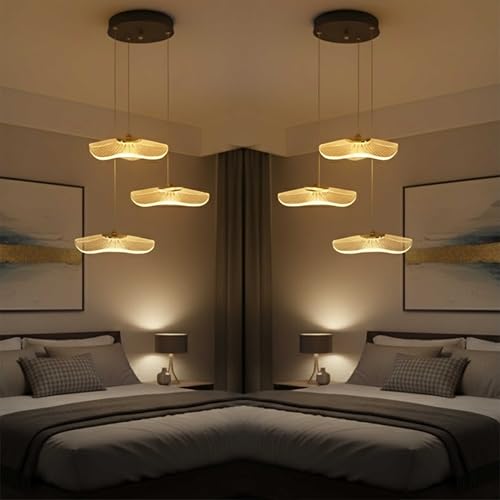 Image of 3 Crystal Wave Pendant Light | Modern Acrylic Chandelier with Antique Gold Finish | Elegant Wave Design Hanging Light for Living Room, Bedroom, Dining Room, Restaurants Ceiling Lamp