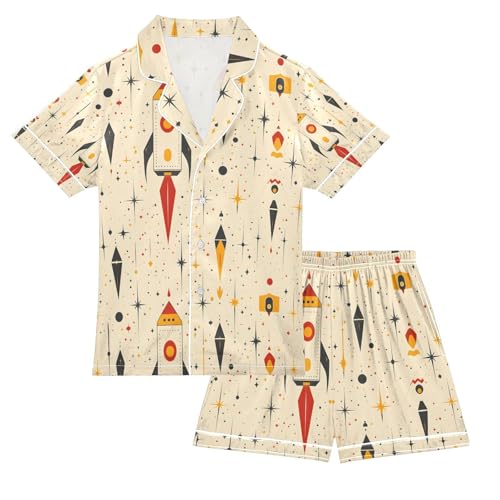 senya Cartoon Rocket Z Satin Summer Pajama Sets Silk Short Sleeve Button Down Sleepwear