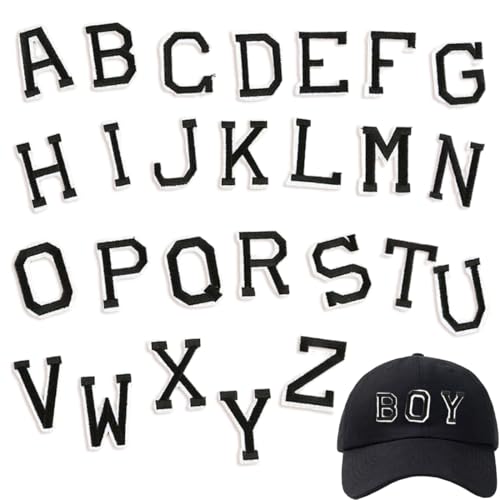 EYVRPAU 26 Piezas Parches de Letras del Alfabeto A a Z para Planchar o Coser en Ropa, Gorras, Zapatos, Mochilas, Bolsos, Chaquetas Vaqueras (Negro)