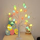 PETE MICI 24 LED Easter Egg Tree Lights, 24' Table Artificial White Tree, Fiber Optic Lights, Easter Tree Light for Indoor Party Home Bedroom Shelf Decor, Warm White