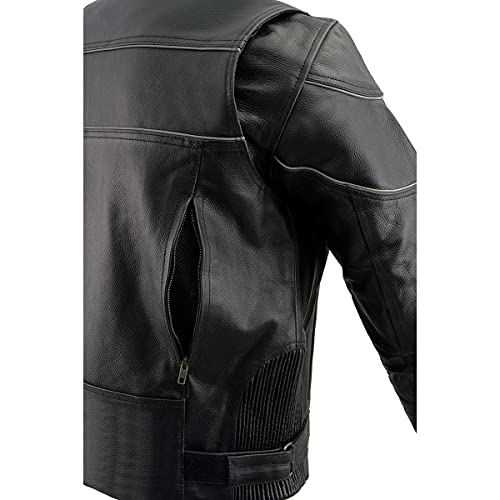 Milwaukee Leather LKM1785-BLK-LG Sh1785 Men'S Black Leather Scooter Style Motorcycle Jacket W/Side Stretch And Reflective Piping thumb #7