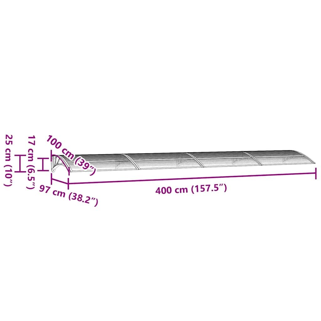vidaXL Marquesina de Puerta policarbonato Negro 400x100 cm, marquesina de Puerta, pérgola de Puerta de Entrada, toldo de Puerta, marquesinas de Puerta