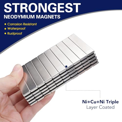 Image of MIKEDE 50 Pack Neodymium Bar Magnets, Super Strong Heavy Duty with Double-Sided Adhesive Powerful Rare Earth Magnet Bars for Craft, Fridge, Kitchen, Office 60x10x3mm