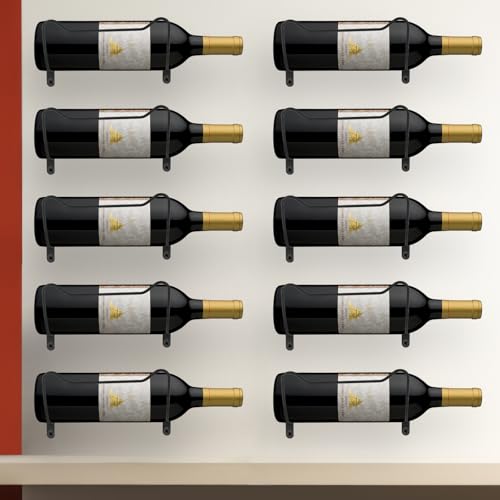AMGSH Wall Mounted Wine Racks | 10 Pack Iron Wine Bottle Display Holder Rack Hanging Wine Organizer Rack with Screws for Beverages/Liquor Bottles Storage