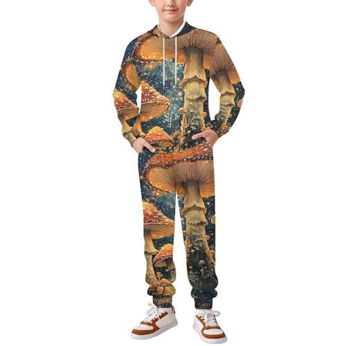 Boys Girls Clothes Hoodies Sweatshirt Pants Set 2 Pieces Fall Winter Outfits, Mushroom Galaxy Universe
