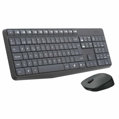 Logitech MK235 Combo Teclado y Ratón para Windows, 2,4 GHz con Receptor USB, Ratón Inalámbrico, 15 Teclas con Función, Batería de 3 Años, PC/Portátil, Disposición QWERTY Español - Negro