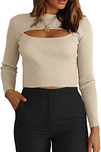 CHYRII Women's Cutout Long Sleeve Knitted Ribbed...