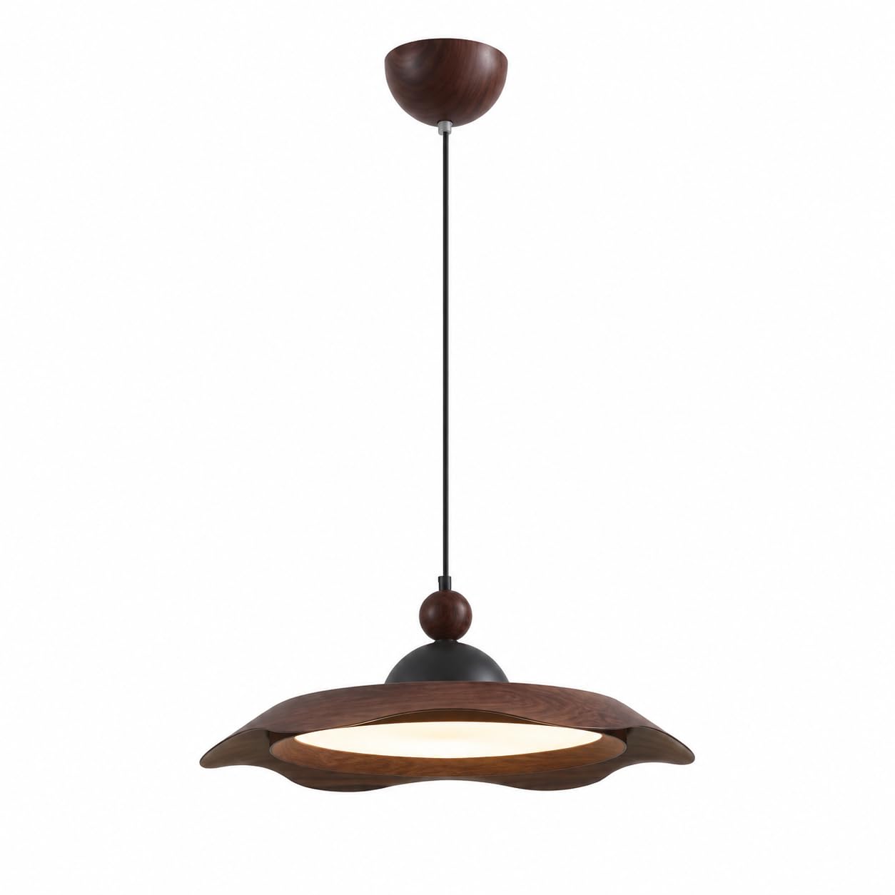 ESIYUVO Modern Pendant Light Fixture, 15.7 Inch Wooden Shade Hanging Lamp with Adjustable 47.2 Inch Cord, Integrated LED, Dimmable Indoor Lighting for Kitchen Island, Dining Room, Bedroom and Cafe